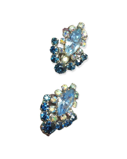 Vintage 1960s blue crystal clip on earrings