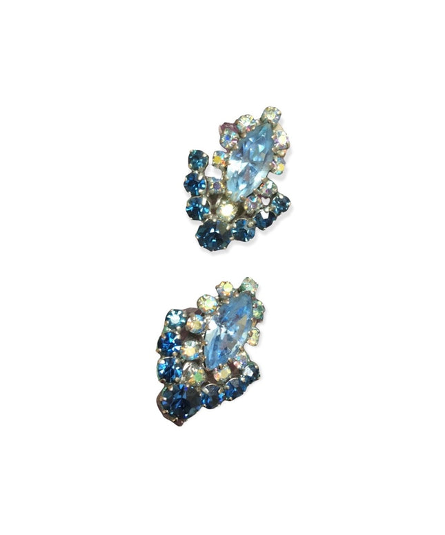 Vintage 1960s blue crystal clip on earrings