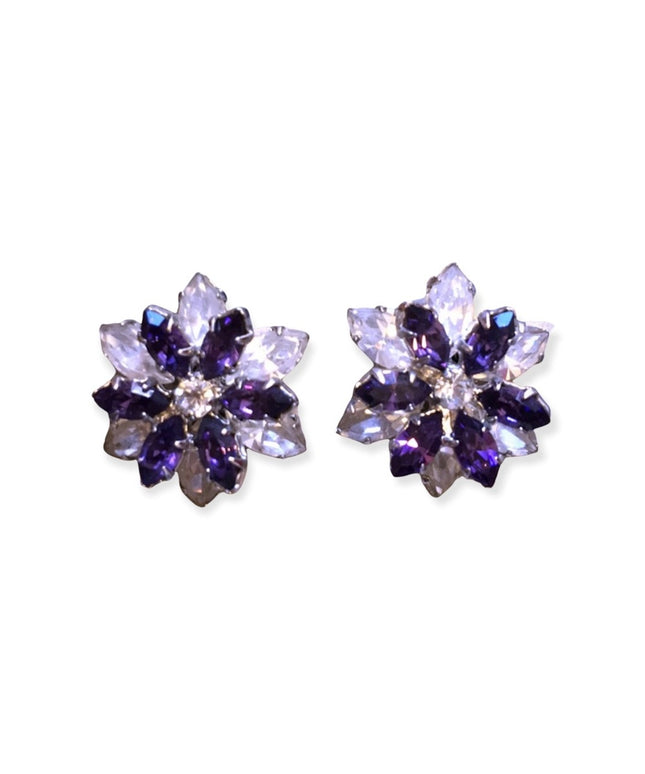 VTG 1950s Austria Crystal purple clear clip ons Fancy party earrings