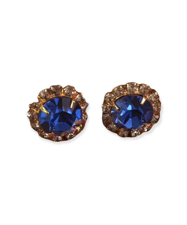Vintage gold tone blue crystal pierced earrings