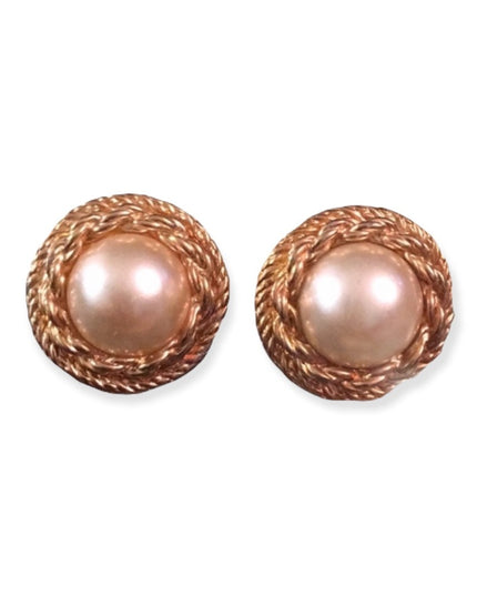 1980s gold tone rope faux pearl chunky earrings