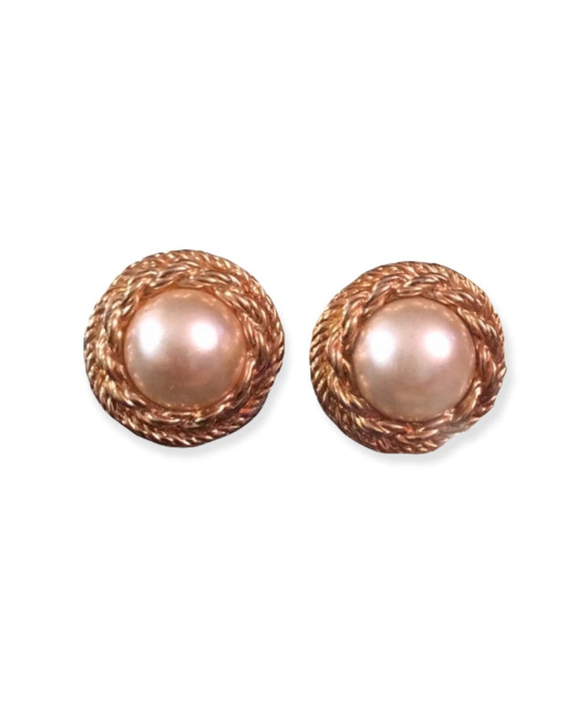 1980s gold tone rope faux pearl chunky earrings