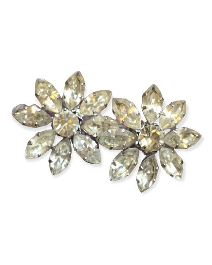 VTG silver crystal flower daisey Clip on earrings