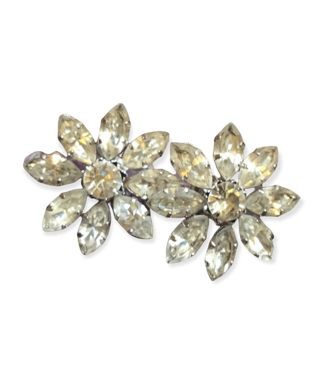 VTG silver crystal flower daisey Clip on earrings
