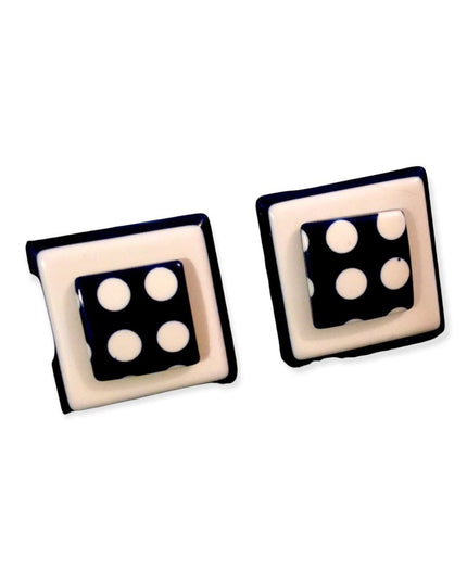 VTG blue white polka dot square pierced earrings