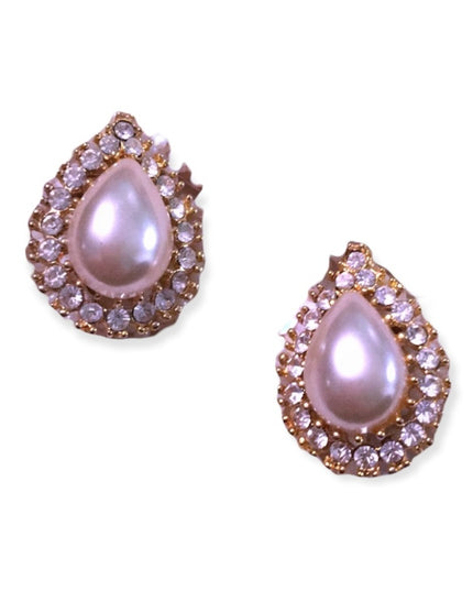 VTG gold faux pearl rhinestone tear drop earring
