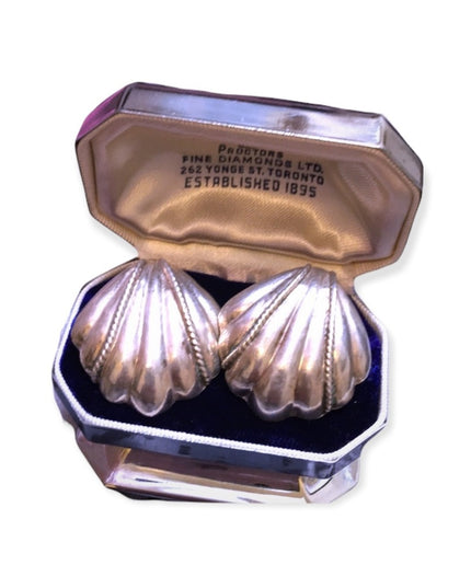 Vintage sterling silver fan earrings chunky Mexico signed