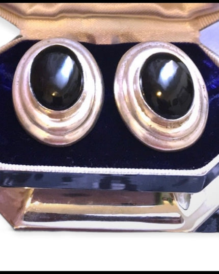 VTG Sterling 925 chunky earrings black onyx Mexixo