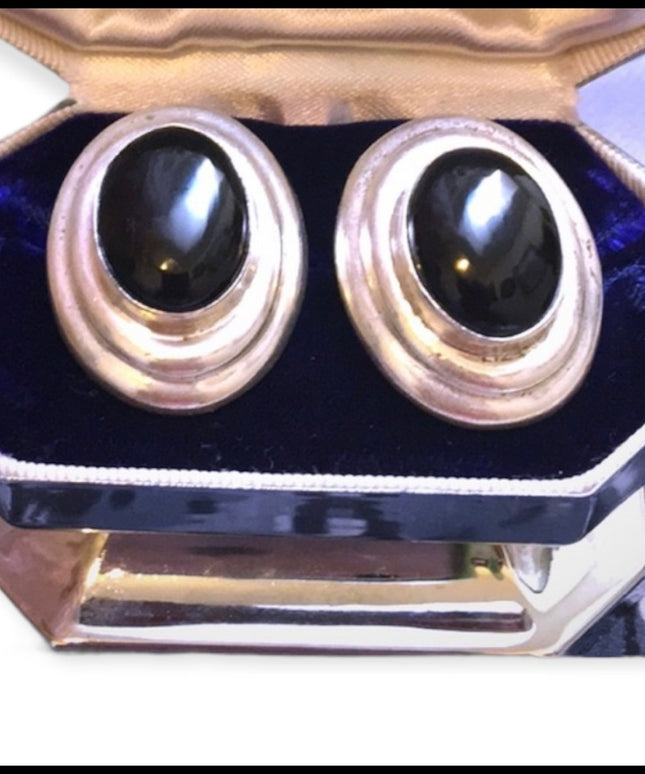 VTG Sterling 925 chunky earrings black onyx Mexixo