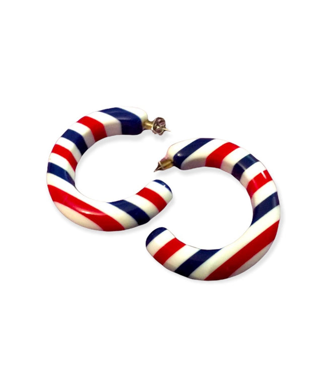 Vintage Red white blue nautical plastic earrings