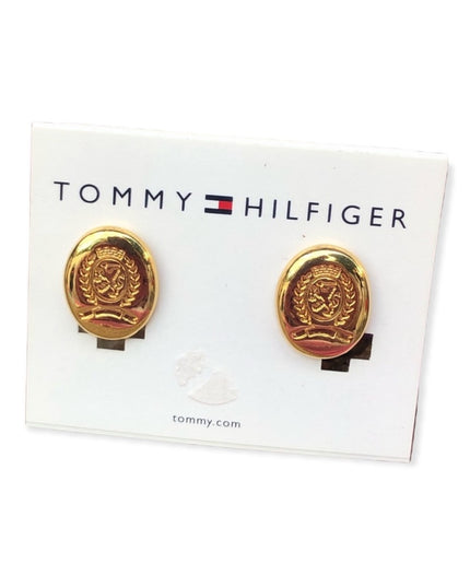 Vintage NEW Tommy Hilfiger Clip on earrings gold finish logo