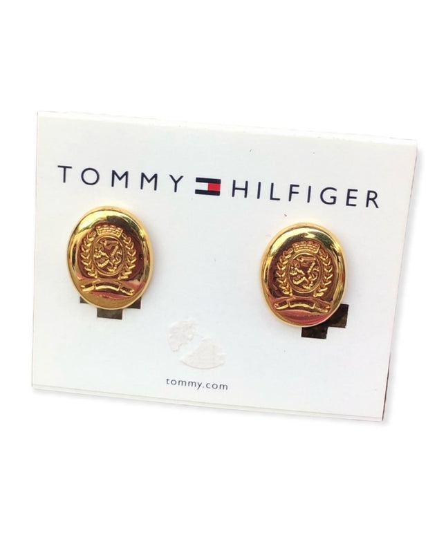 Vintage NEW Tommy Hilfiger Clip on earrings gold finish logo