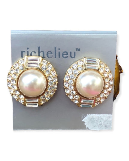 New Vintage Richelieu Clip on pearl rhinestones