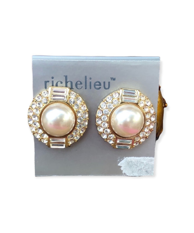New Vintage Richelieu Clip on pearl rhinestones