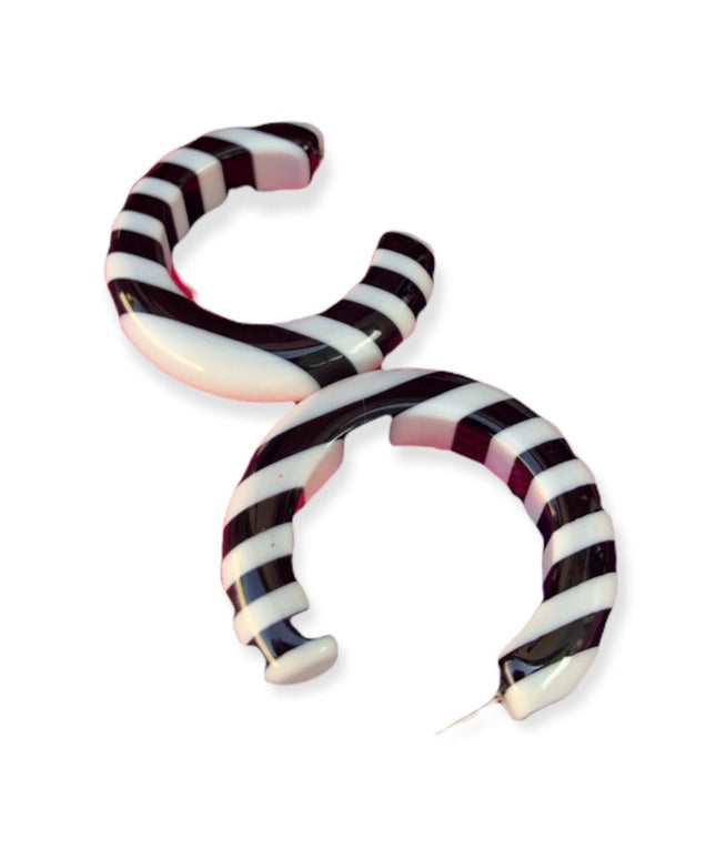 Vintage 1960s Black and white stripe hoop earrings