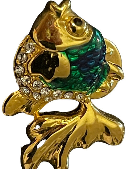 Beautiful Gold tone enamel small fish brooch