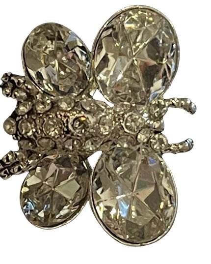 Vintage Crystal small butterfly silver metal clear glass
