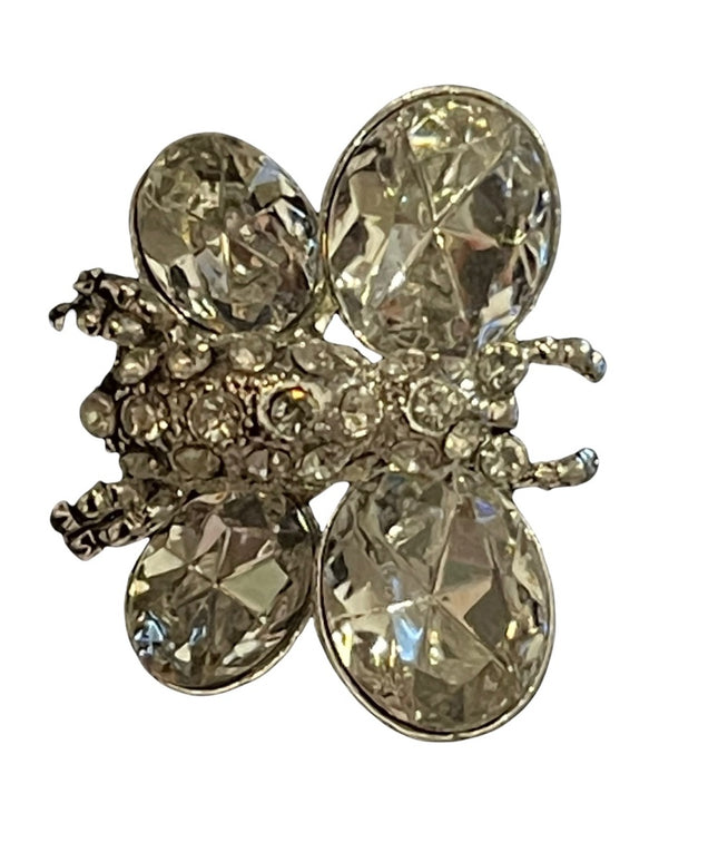 Vintage Crystal small butterfly silver metal clear glass