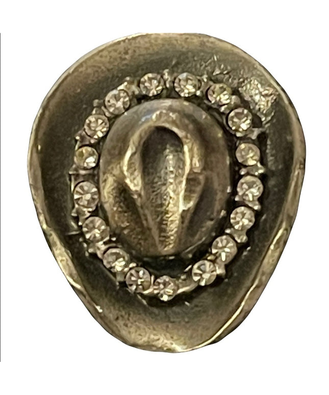 Small Vintage pewter rhinestone cowboy hat pin