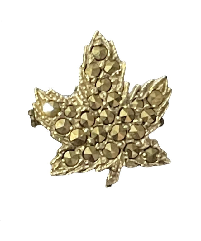 Vintage small silver tone marcasite maple leap pin brooch