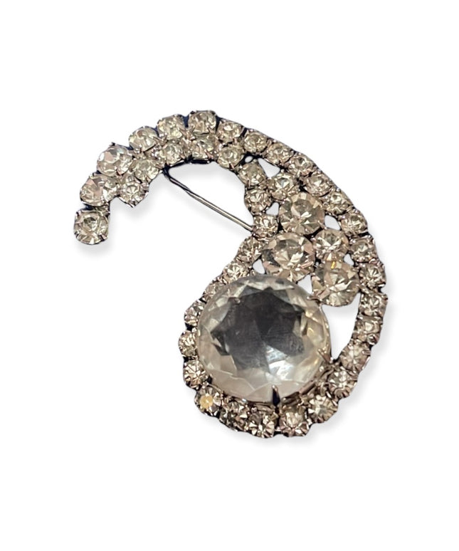 Vintage Crystal silver tone brooch