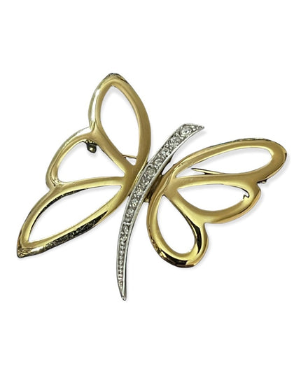 Beautiful silver & gold rhinestone butterfly brooch