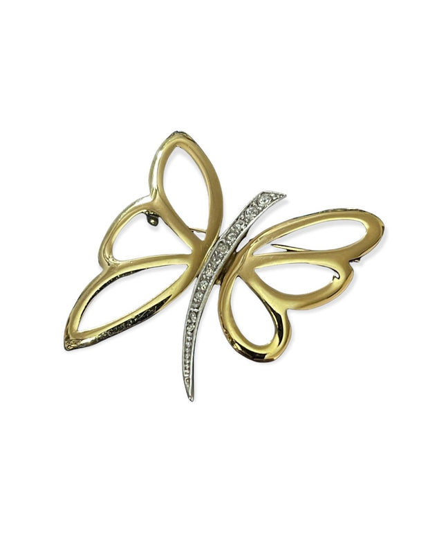Beautiful silver & gold rhinestone butterfly brooch