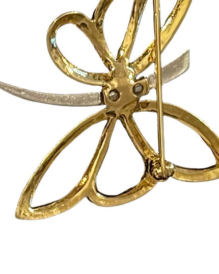 Beautiful silver & gold rhinestone butterfly brooch