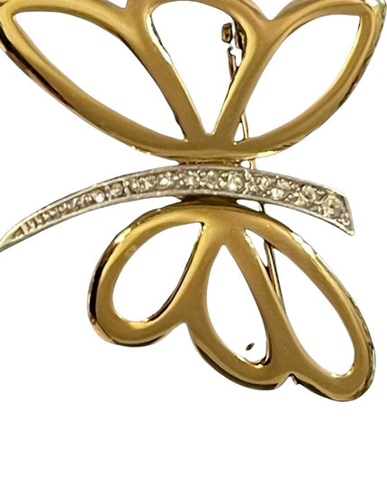 Beautiful silver & gold rhinestone butterfly brooch
