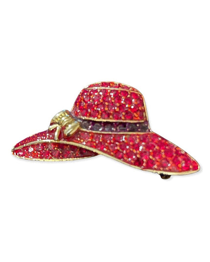 Beautiful red hat gold tone brooch small