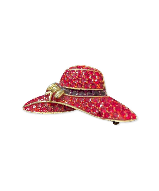 Beautiful red hat gold tone brooch small