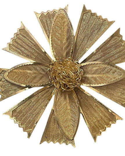 Large Vintage gold filagree flower brooch
