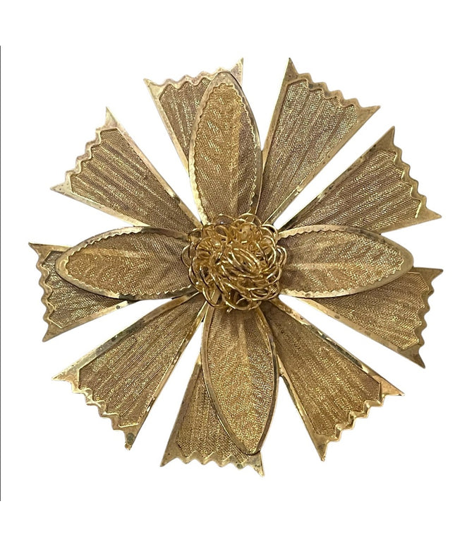 Large Vintage gold filagree flower brooch