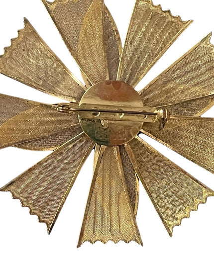 Large Vintage gold filagree flower brooch
