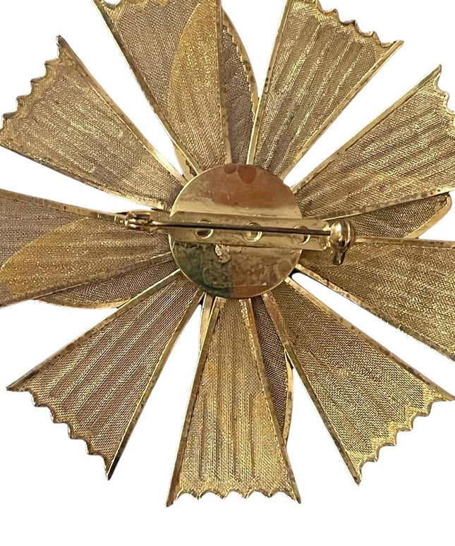 Large Vintage gold filagree flower brooch