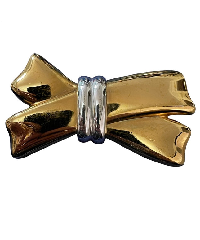 Vintage gold and silver bow brooch