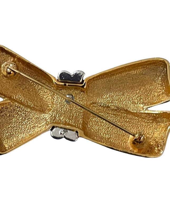 Vintage gold and silver bow brooch