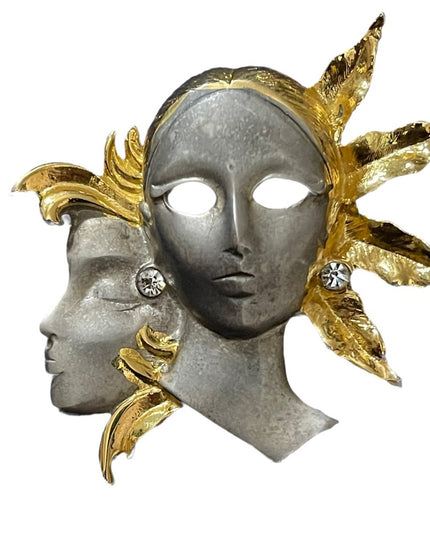 Vintage Artesian style Ladies lady brooch gold and silver Beautiful Carnival