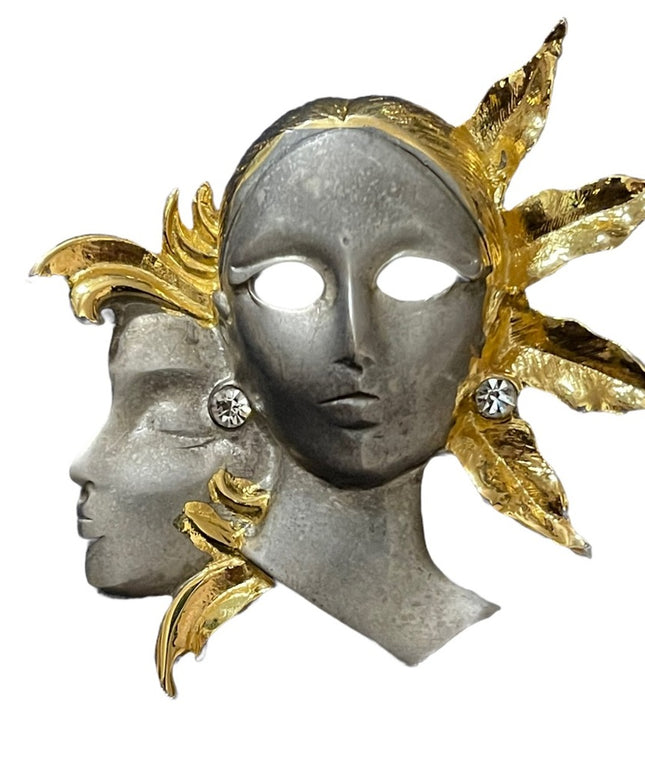 Vintage Artesian style Ladies lady brooch gold and silver Beautiful Carnival