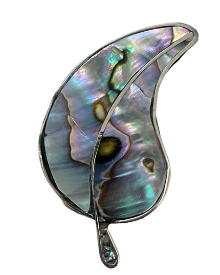 Vintage silver alpaca Mexico Abalone leaf brooch