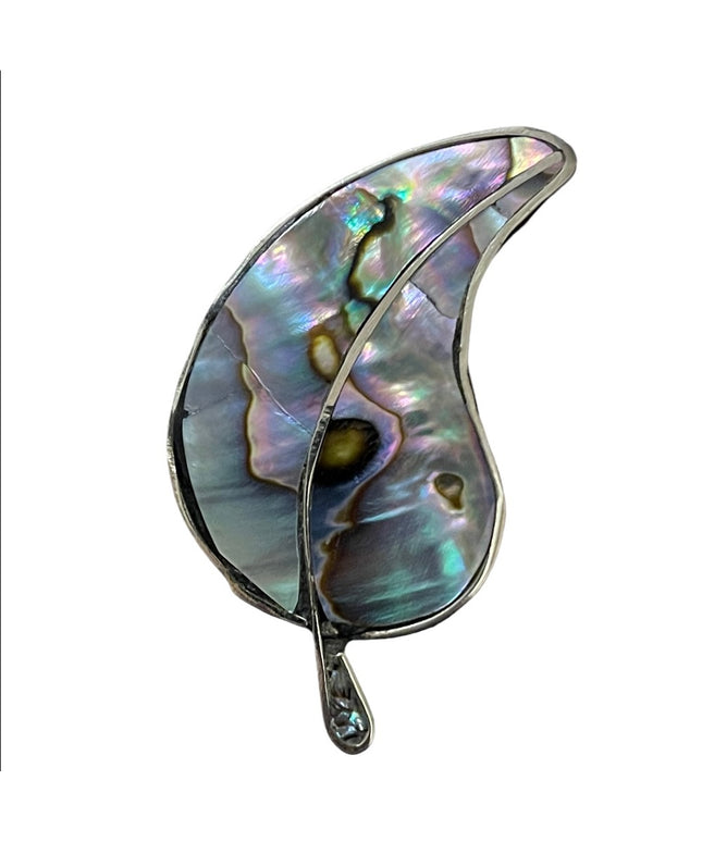 Vintage silver alpaca Mexico Abalone leaf brooch