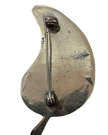 Vintage silver alpaca Mexico Abalone leaf brooch