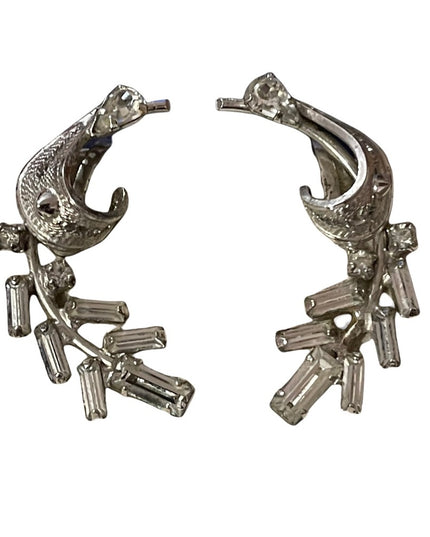 Vintage silver & crystal rhinestone screw back earrings