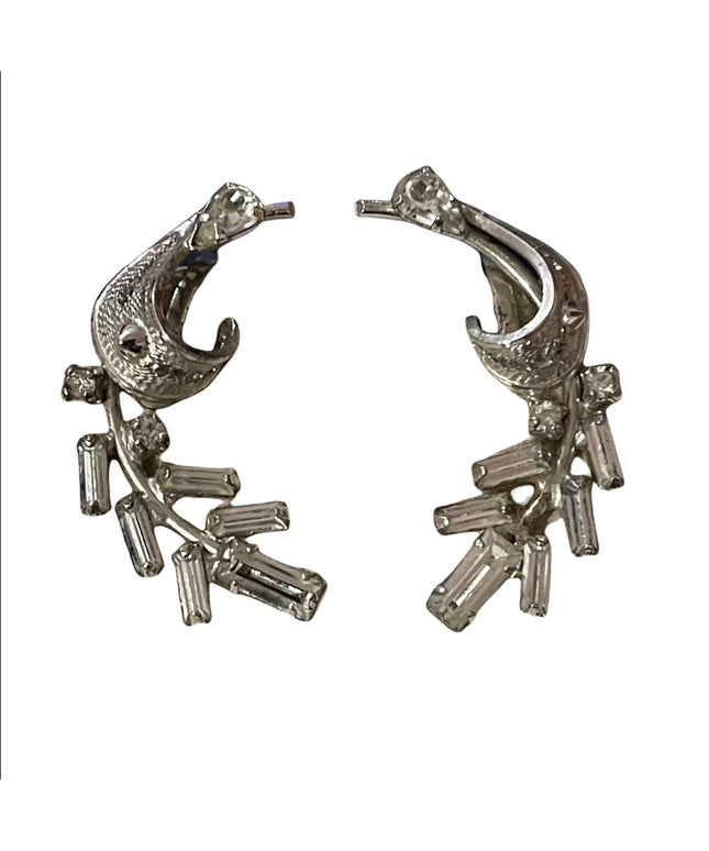 Vintage silver & crystal rhinestone screw back earrings