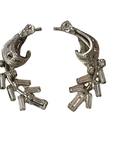 Vintage silver & crystal rhinestone screw back earrings