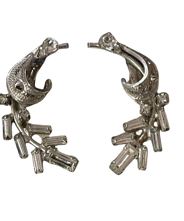 Vintage silver & crystal rhinestone screw back earrings