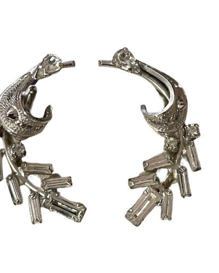 Vintage silver & crystal rhinestone screw back earrings