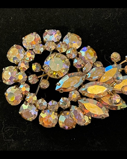 Vintage 1960s Crystal AB High Quality unmarked Sherman Brooch
