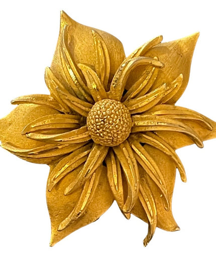 Vintage Brushed gold flower brooch Beautiful
