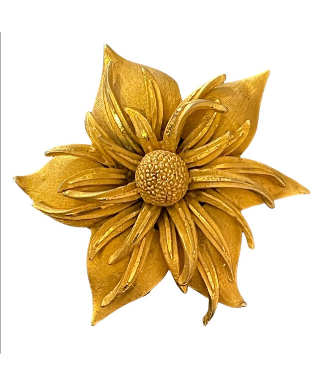 Vintage Brushed gold flower brooch Beautiful